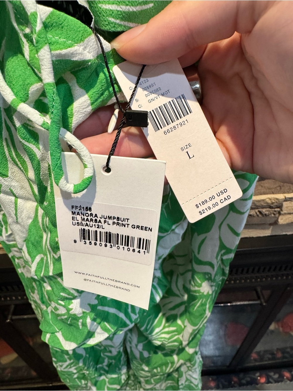 NWT Faithfull the Brand Green Floral Print Tie-Back Jumpsuit women's L - Picture 5 of 7